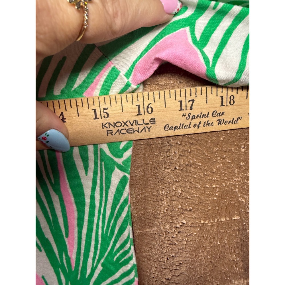Lilly Pulitzer Pink Green Palm Leaf Print Button Shoulder Shift Dress XXS - Picture 5 of 7